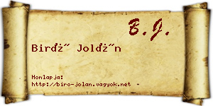 Biró Jolán névjegykártya