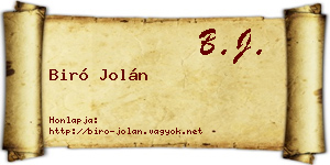 Biró Jolán névjegykártya